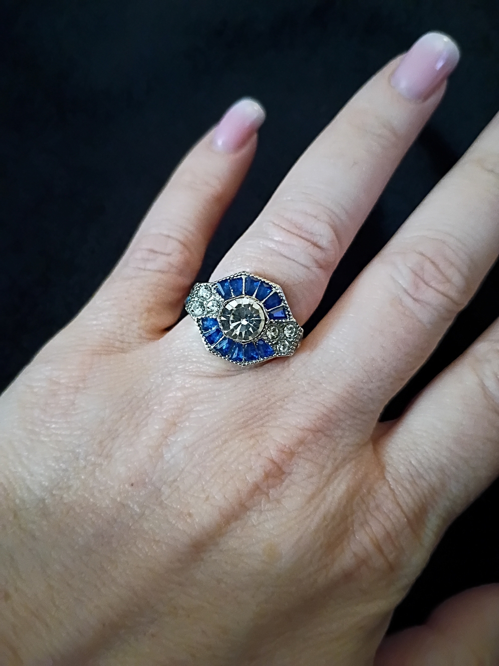 Blue and Silver Sapphire Style Cocktail Ring - Brand